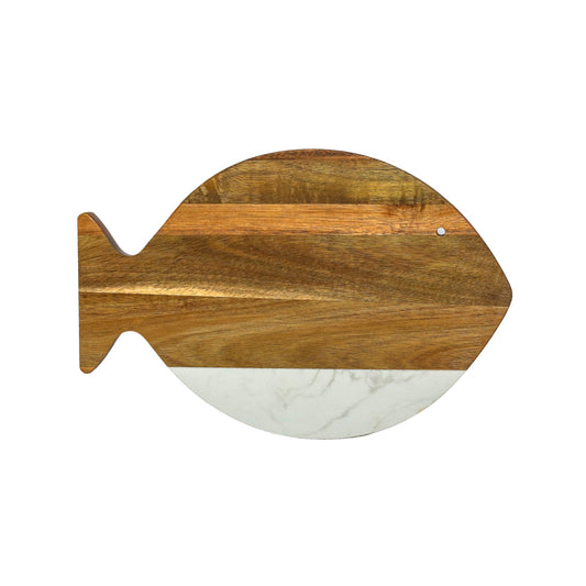 White Marble & Acacia Wood Fish-Shaped Board - The Gift Shop