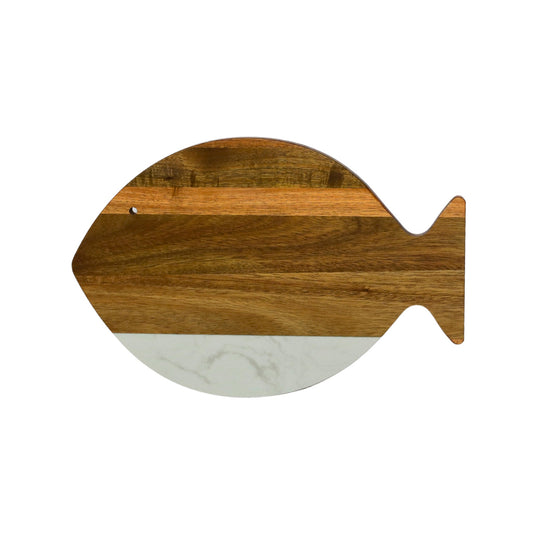 White Marble & Acacia Wood Fish-Shaped Board - The Gift Shop