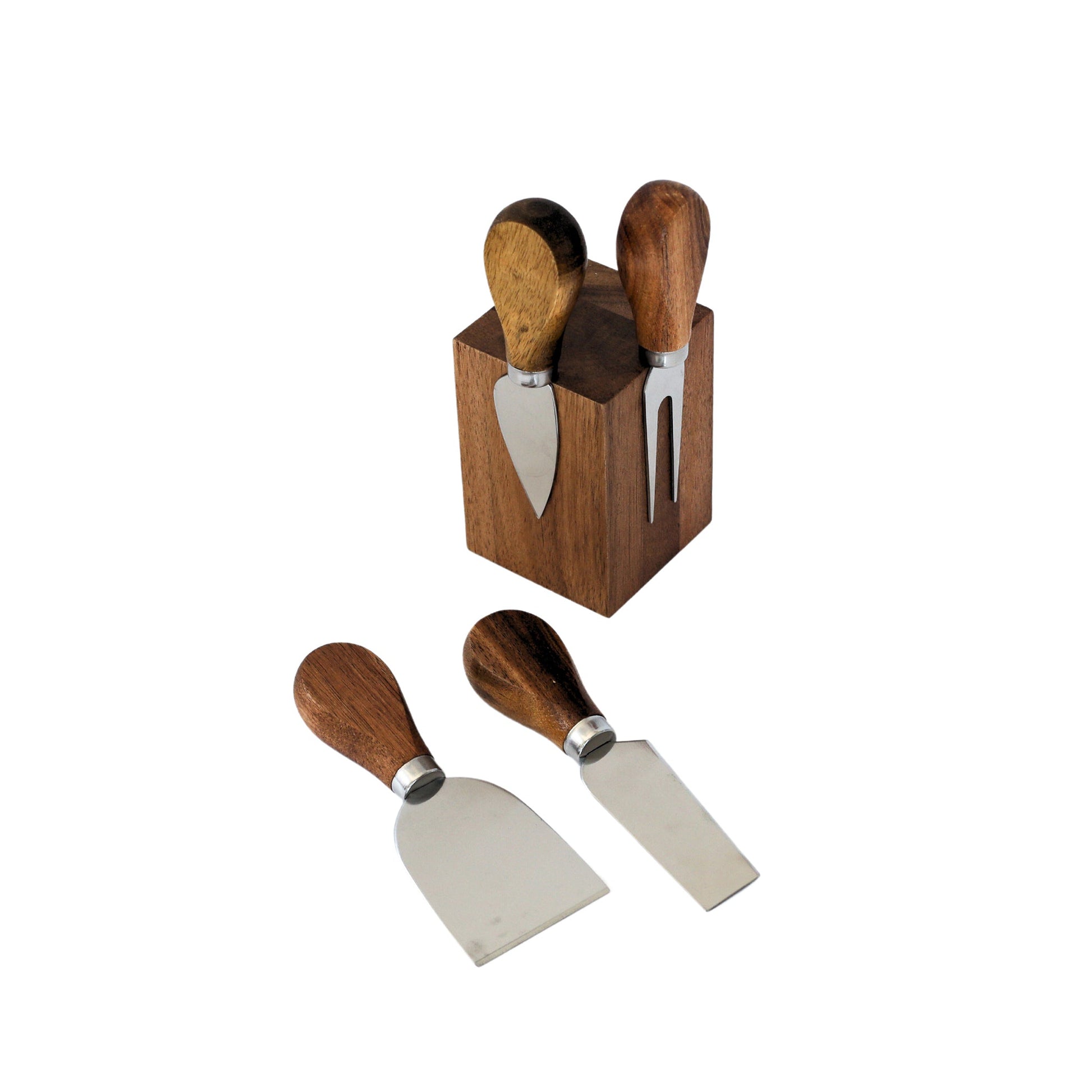 Acacia Wood Block Cheese Tools Set – 4-Piece Essential Set - The Gift Shop
