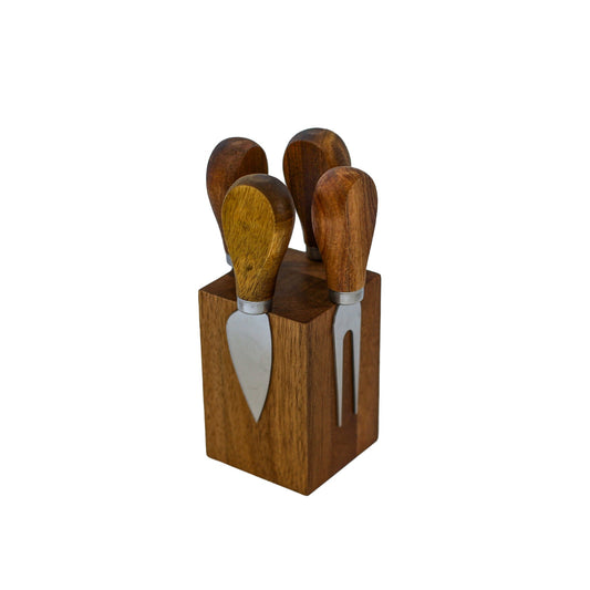 Acacia Wood Block Cheese Tools Set – 4-Piece Essential Set - The Gift Shop