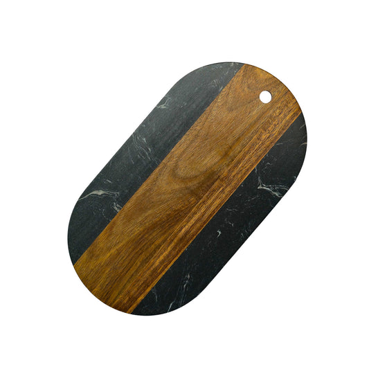 Black Marble & Acacia Wood Oval Board - The Gift Shop