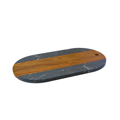 Black Marble & Acacia Wood Oval Board - The Gift Shop