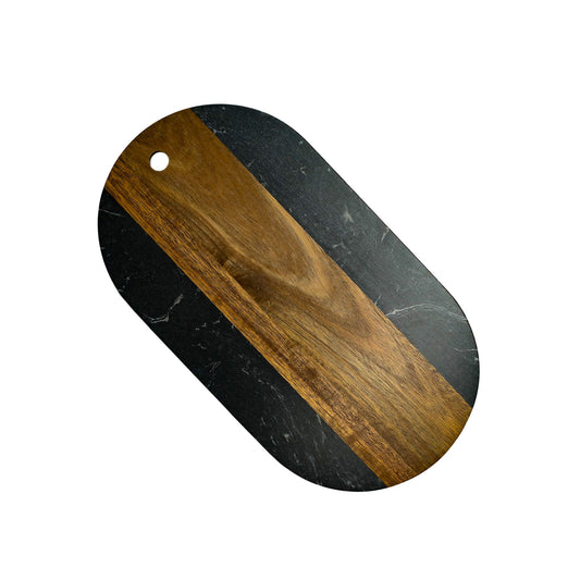 Black Marble & Acacia Wood Oval Board - The Gift Shop