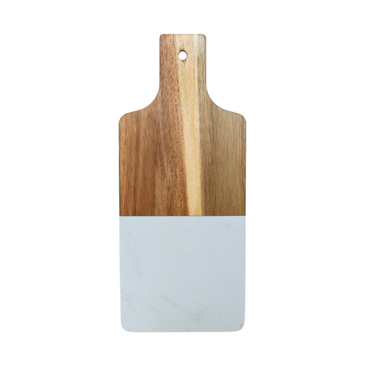 White Marble & Acacia Wood Handled Serving Board - The Gift Shop