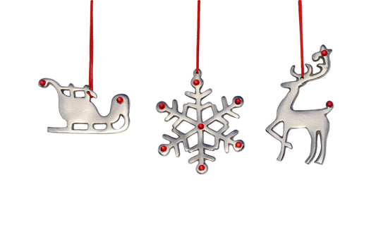Handmade Christmas Ornaments Set of 4 with Red Ruby Crystals - The Gift Shop