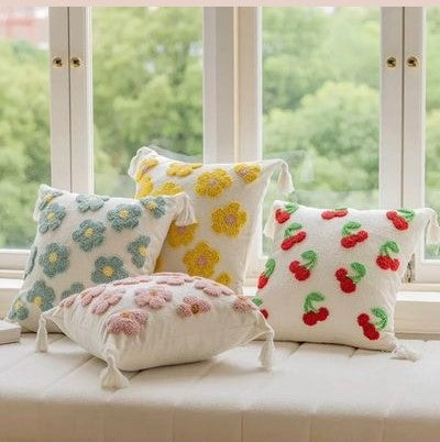 Handcrafted Tufted Floral & Cherry Pillow Covers – Thoughtful Gift from The Gift Shop UAE