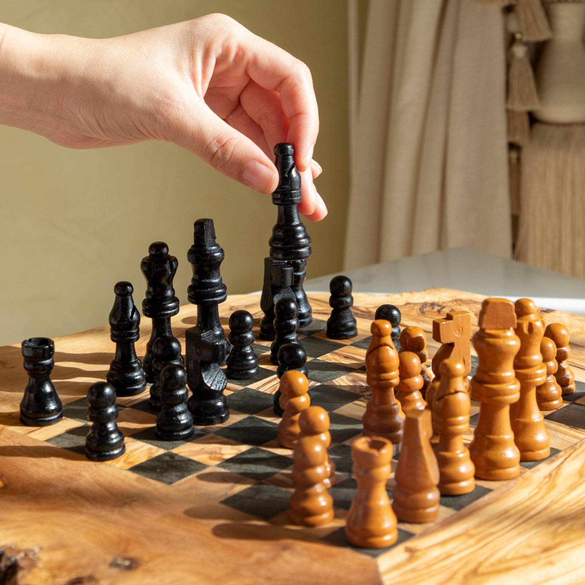 Handmade Olive Wood Chess Set with Natural Edges – Thoughtful Gift from The Gift Shop UAE