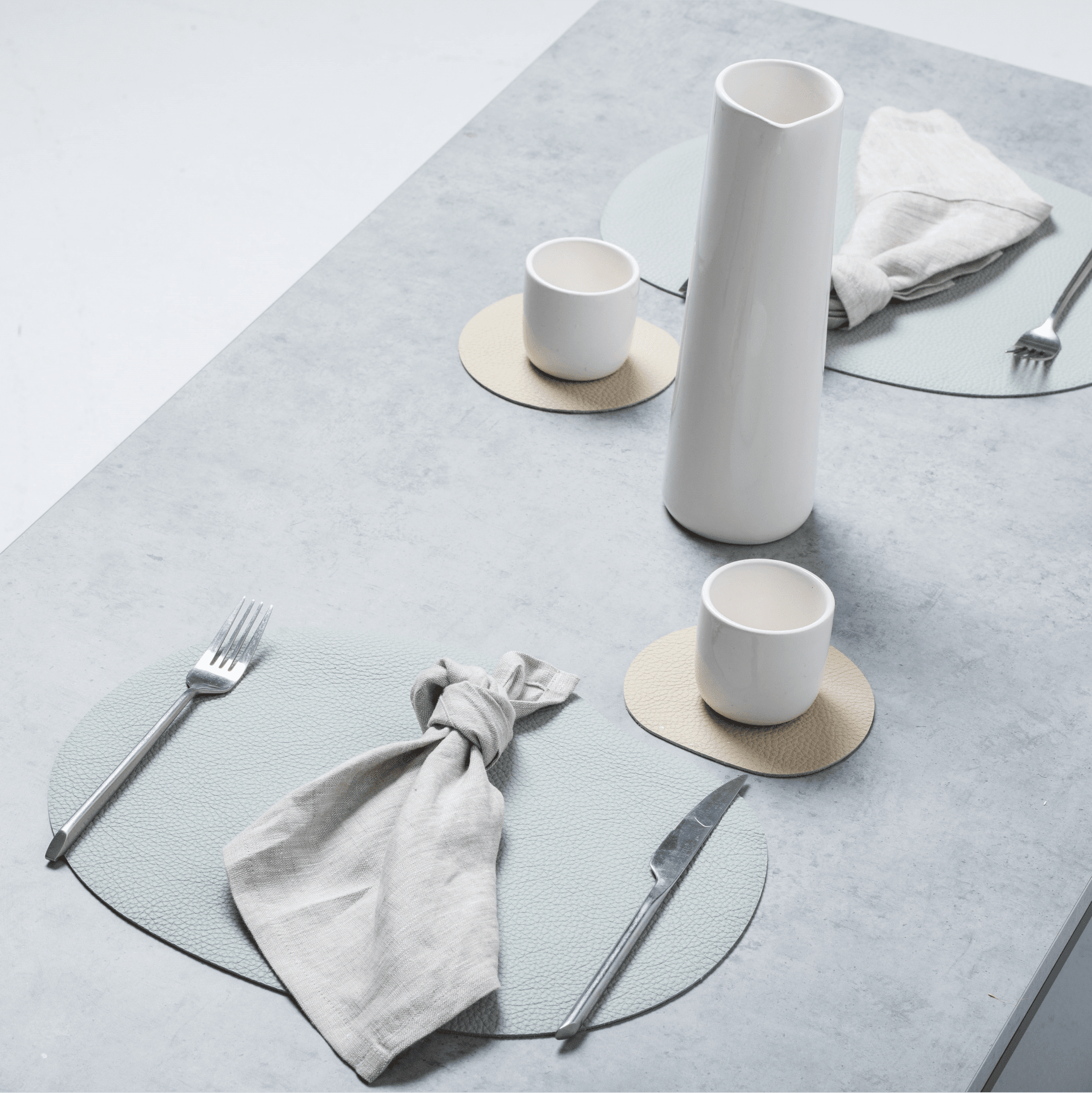 Leather Placemat Set - Grey Blue