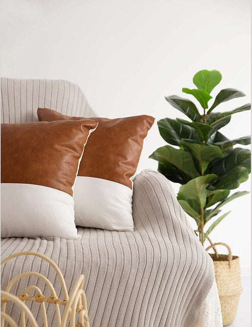 Luxury Cotton Pillow Cover with Vegan Leather Detail – Thoughtful Gift from The Gift Shop UAE