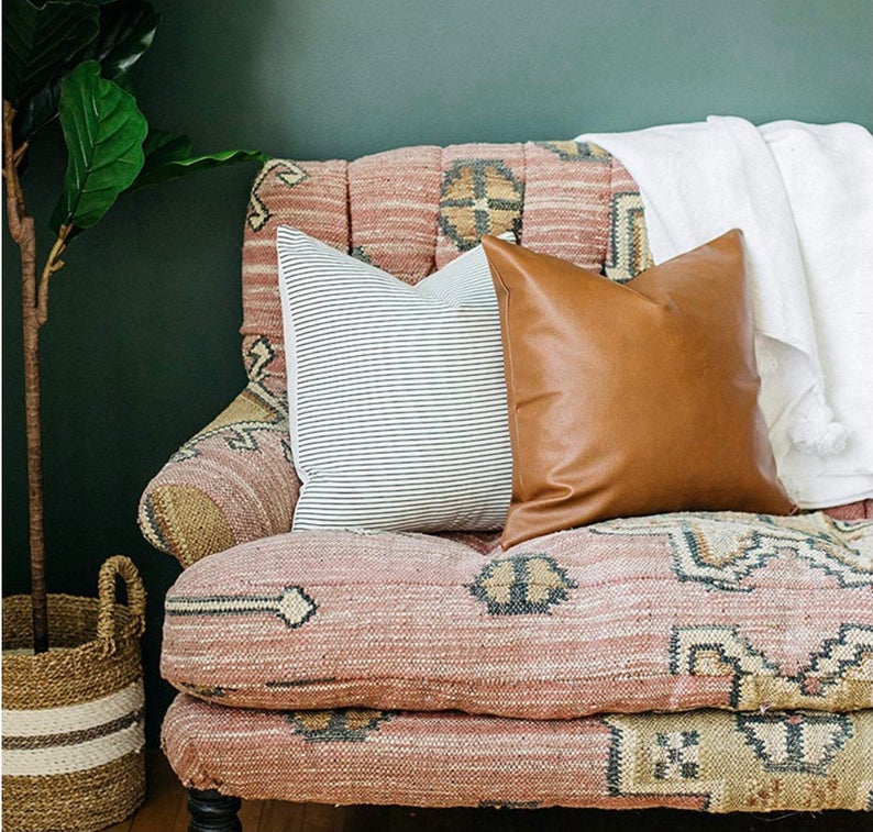 Throw Pillow Set of 4, Faux leather and cotton accent pillows - The Gift Shop