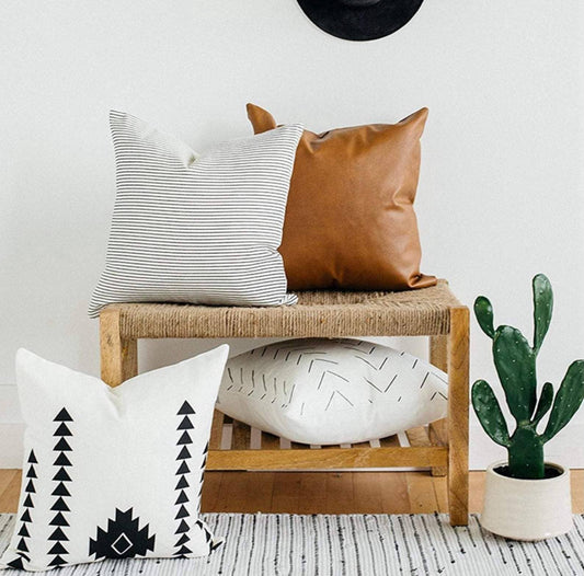 Throw Pillow Set of 4, Faux leather and cotton accent pillows - The Gift Shop
