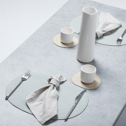 Natural leather placemat and coaster | grey blue – Thoughtful Gift from The Gift Shop UAE