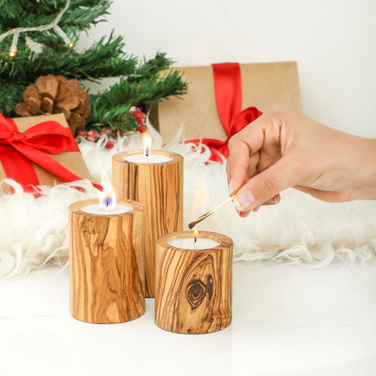 Olive Wood Candle Holders - The Gift Shop