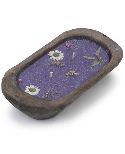 Pressed Flower Soy Candle in Rustic Wood Dough Bowl – Thoughtful Gift from The Gift Shop UAE