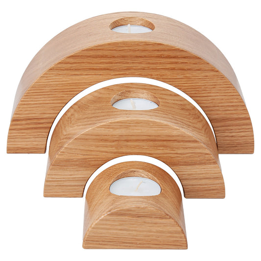 Set of 3 Rounded Wooden Tealight Holders - The Gift Shop
