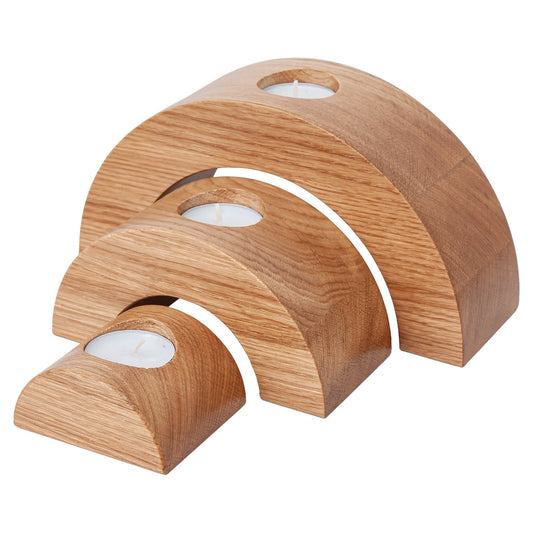 Set of 3 Rounded Wooden Tealight Holders - The Gift Shop