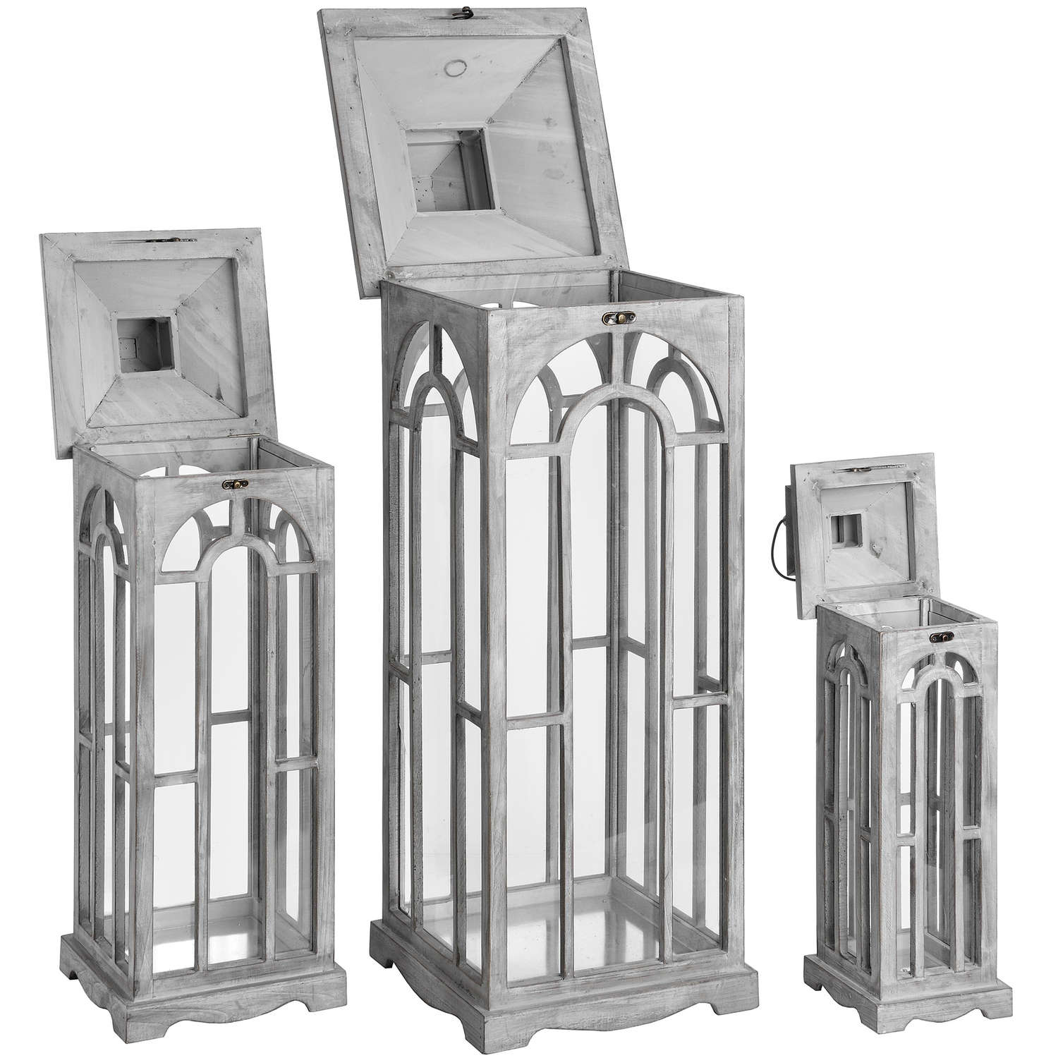 Set of Three Handmade Wooden Lanterns - The Gift Shop