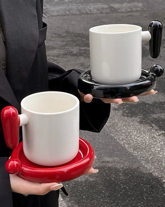 Handmade Ceramic Coffee Mug with Saucer - The Gift Shop