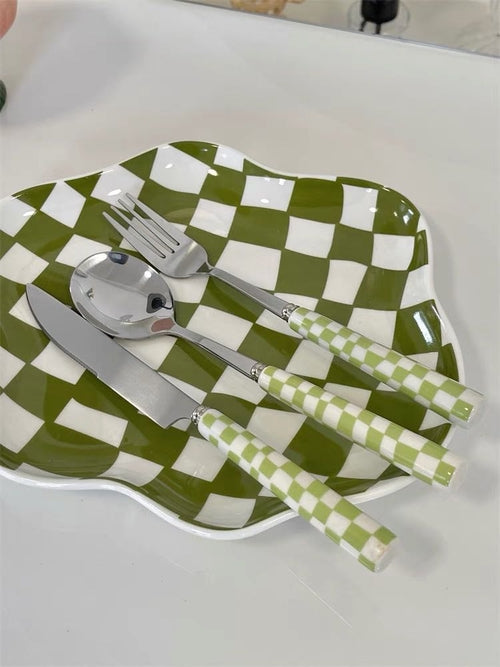 Chic Checkered Cutlery Set for Stylish Dining - The Gift Shop