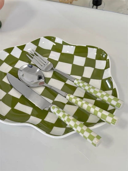 Chic Checkered Cutlery Set for Stylish Dining - The Gift Shop
