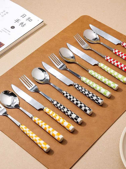 Chic Checkered Cutlery Set for Stylish Dining - The Gift Shop