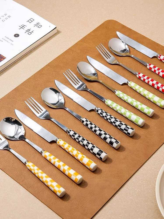 Chic Checkered Cutlery Set for Stylish Dining - The Gift Shop