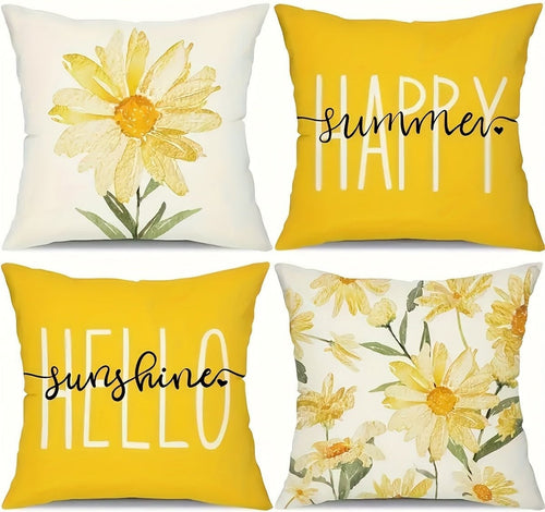 Spring & Summer Yellow Floral Pillow Covers – Set of 4 – Thoughtful Gift from The Gift Shop UAE