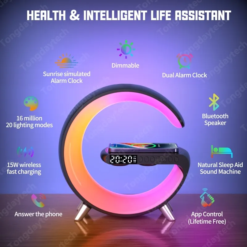Multifunctional Wireless Charger Alarm Clock Speaker APP Control - The Gift Shop