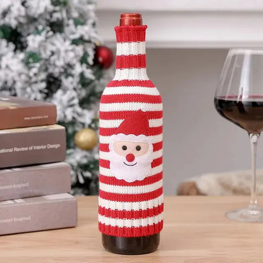 Christmas Wine Bottle Cover Set: Festive Knitted Decor - The Gift Shop