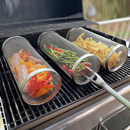 Rolling Grilling Basket Stainless Steel - The Gift Shop
