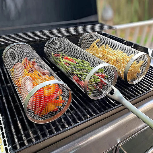 Rolling Grilling Basket Stainless Steel - The Gift Shop