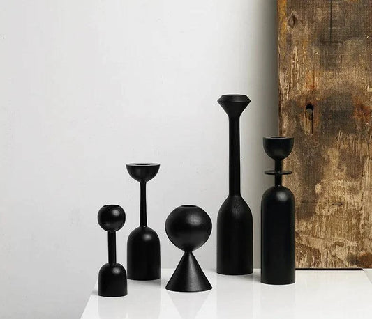 Black Wooden Candle Holder - The Gift Shop