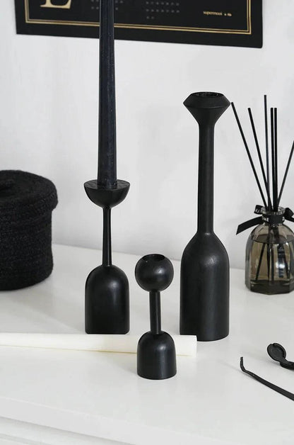 Black Wooden Candle Holder - The Gift Shop