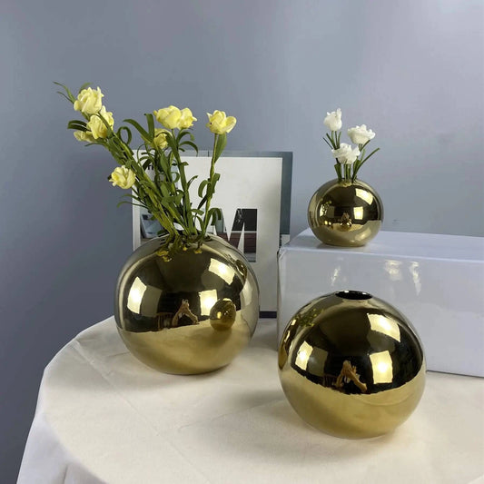 Golden Ceramic Round Ball Vase - The Gift Shop