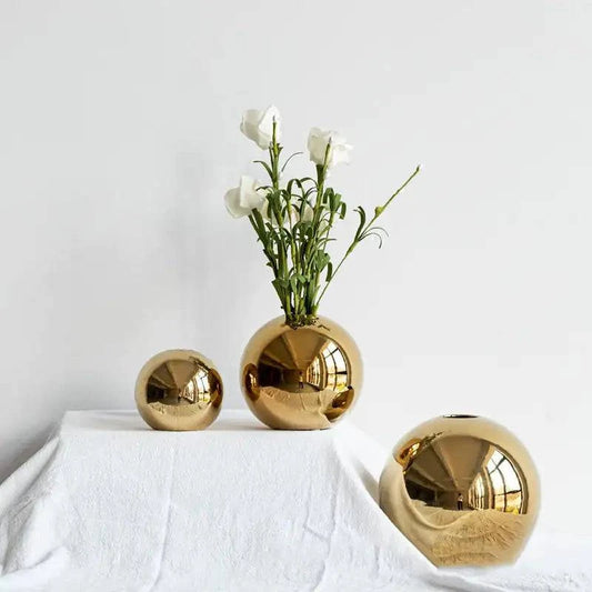 Golden Ceramic Round Ball Vase - The Gift Shop