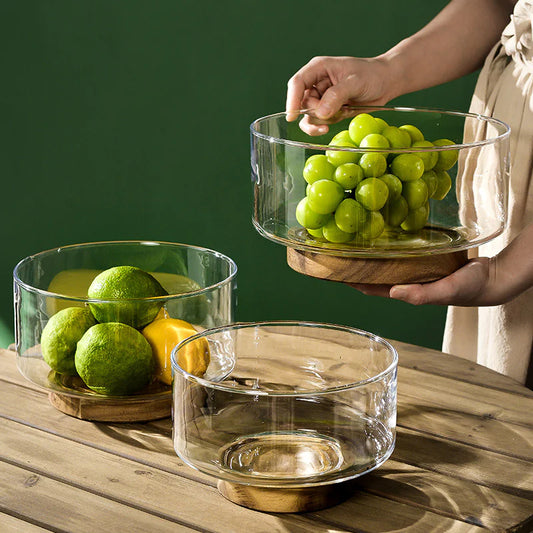 Fruit Bowl with Wooden Base - The Gift Shop