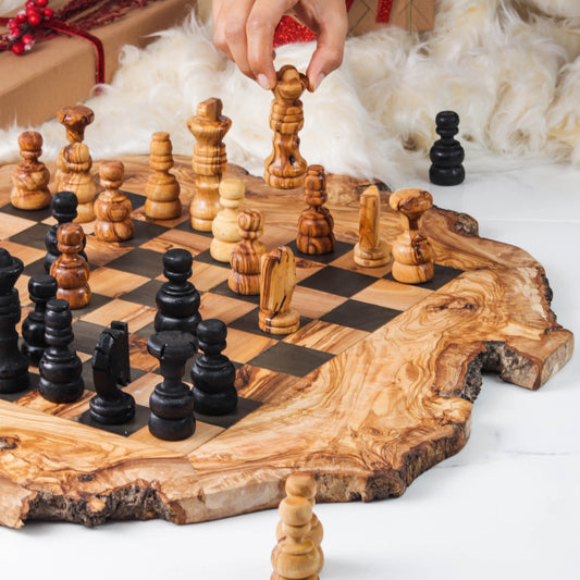 Handmade Olive Wood Chess Set with Natural Edges - The Gift Shop