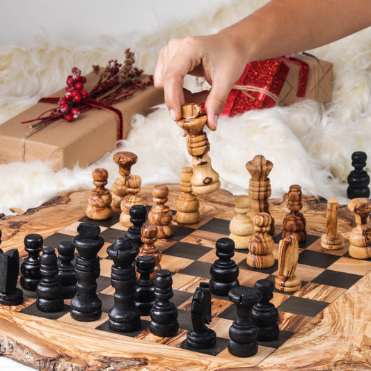 Handmade Olive Wood Chess Set with Natural Edges - The Gift Shop