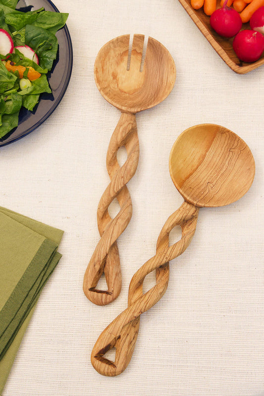 Olive Wood Salad Servers – Handmade - The Gift Shop