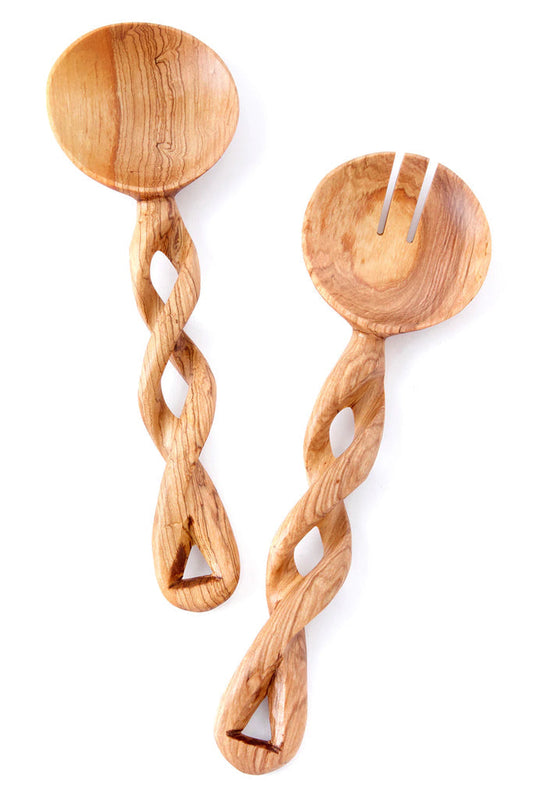 Olive Wood Salad Servers – Handmade - The Gift Shop