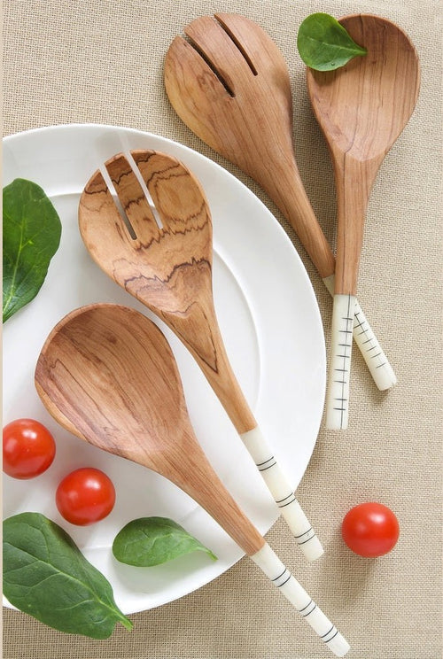 Wild Olive Wood & Bone Salad Server Set – Thoughtful Gift from The Gift Shop UAE
